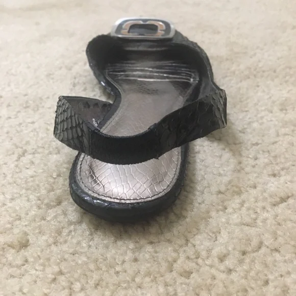 Sam Edelman Erica Flats Peep Toe Snakeskin Embossed Leather Slingback Black - Picture 3 of 13